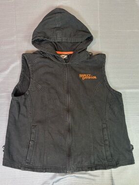 Harley-Davidson Women’s 2XL Black Hooded Vest Motorcycle Biker Full Zip